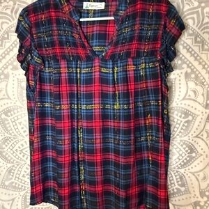 Super Cute Plaid V-Neck Blouse